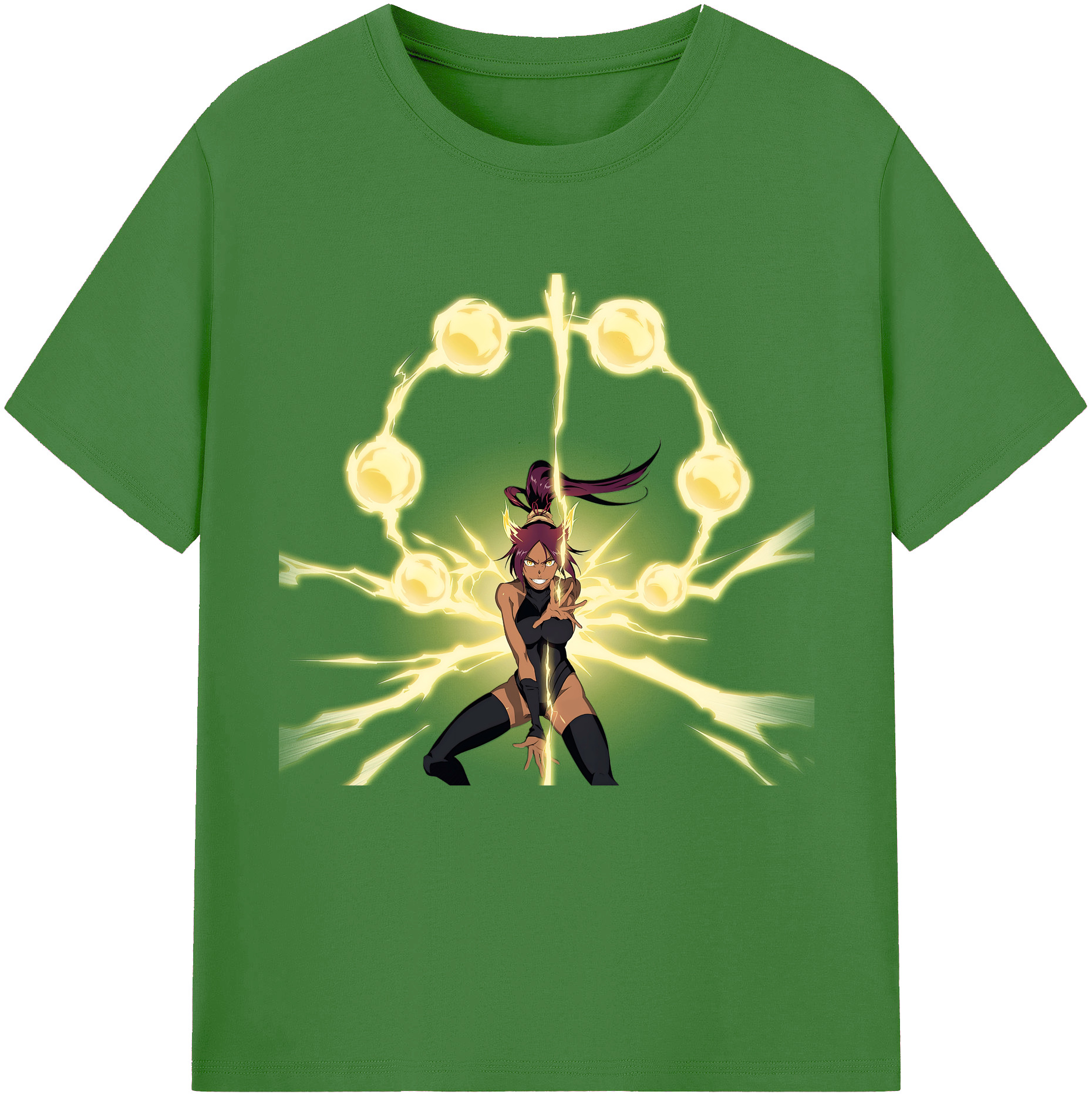 （画像用） ブリーチ 四楓院 夜一（しほういん よるいち） BLEACH Shihouin Yoruichi レディースカジュアルプリントTシャツ（綿100％）